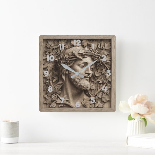 Jesus Carving Wall Clock Vierkante Klok (Huis)