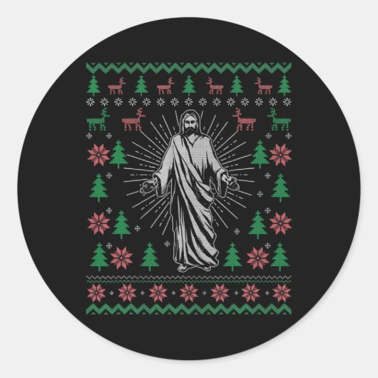 Jesus Christ Christian Ugly Christmas Sweater For Ronde Sticker (Voorkant)