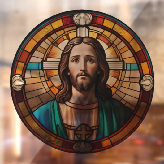 Jesus Christ Circulaire Faux Glas in lood Circle Raamsticker (Vel 2)