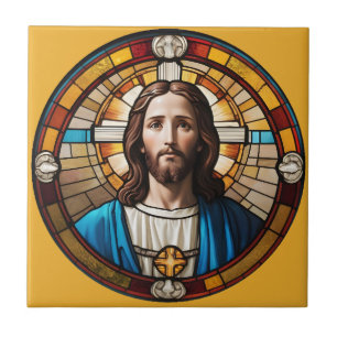 Jesus Christ Circulaire Faux Glas in lood Circle Tegeltje