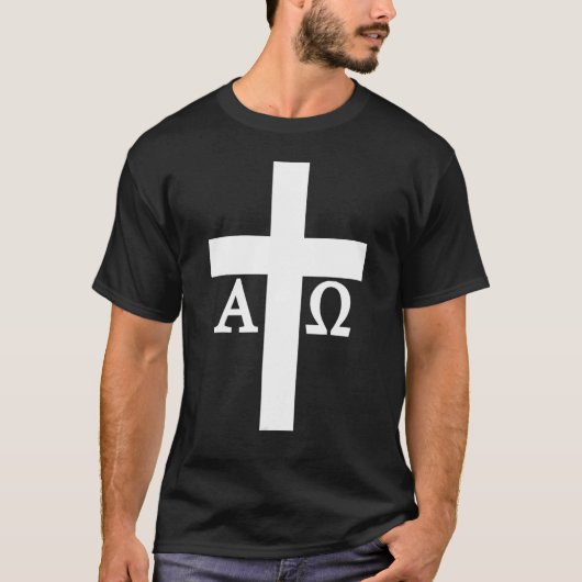 Jesus Christ Cross Alpha Omega Christianity Bible T-shirt (Voorkant)