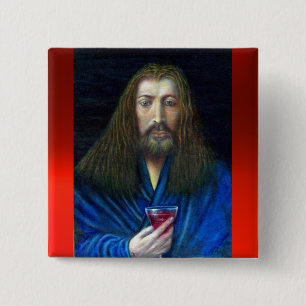 JESUS CHRIST, DE KANS VIERKANTE BUTTON 5,1 CM