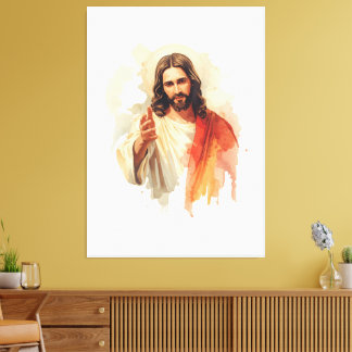 Jesus christ Extending Hands Water color painting Canvas Afdruk