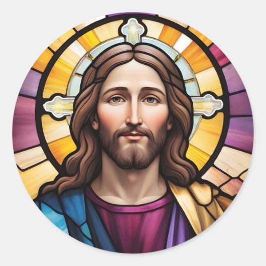 Jesus Christ Faux Glas in lood Ronde Sticker (Voorkant)