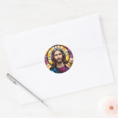 Jesus Christ Faux Glas in lood Ronde Sticker (Envelop)