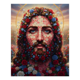 Jesus Christ Floral Mosaic Portrait Spiritual Wall Perfect Poster