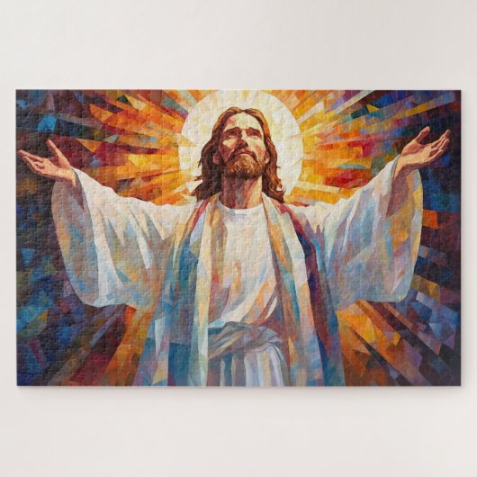 Jesus Christ Glas in lood Art Puzzel (Horizontaal)
