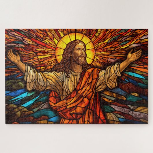 Jesus Christ Glas in lood Art Puzzel Legpuzzel (Horizontaal)