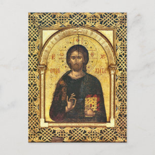 Jesus Christ Gospels Latticework Gouden Lijst Icon Briefkaart