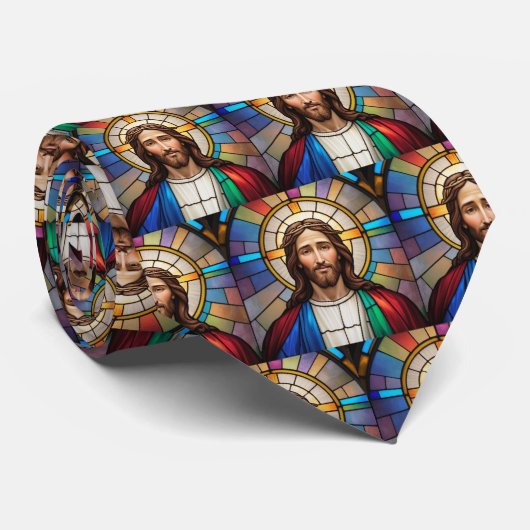 Jesus Christ Kleurrijke Glas in lood stijl Stropdas (Opgerold)