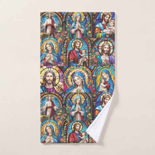 Jesus Christ Mary & Joseph Christelijk Glas in loo Bad Handdoek (Handdoek)