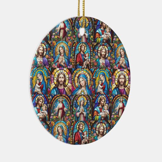 Jesus Christ Mary & Joseph Christelijk Glas in loo Keramisch Ornament (Rechts)