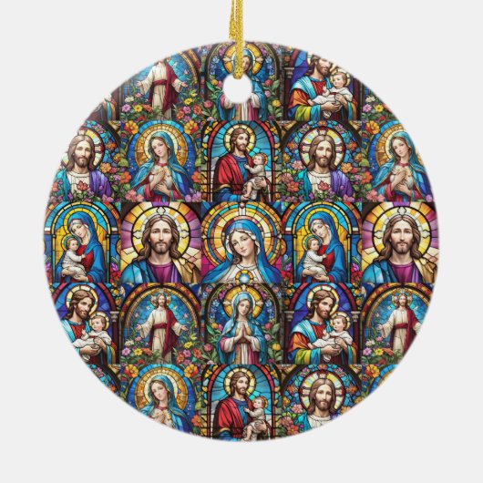 Jesus Christ Mary & Joseph Christelijk Glas in loo Keramisch Ornament (Achterkant)
