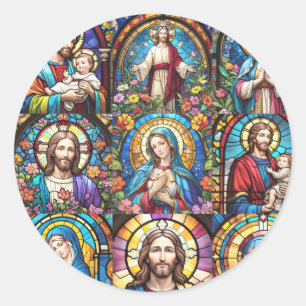 Jesus Christ Mary & Joseph Christelijk Glas in loo Ronde Sticker