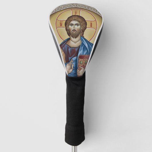 Jesus Christ Orthodox Icon Grey  Lijst Golfheadcover (Voorkant)