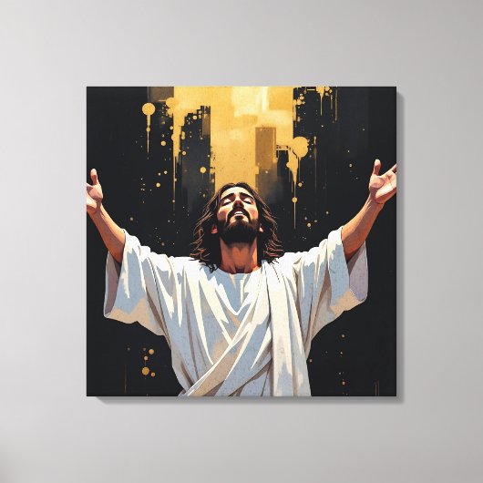 Jesus Christ Our Savior | Black and Gold Canvas Afdruk (Voorkant)