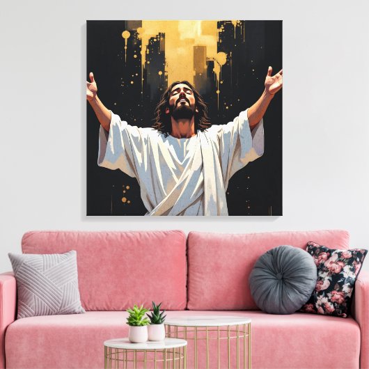 Jesus Christ Our Savior | Black and Gold Canvas Afdruk (Insitu (Woonkamer))