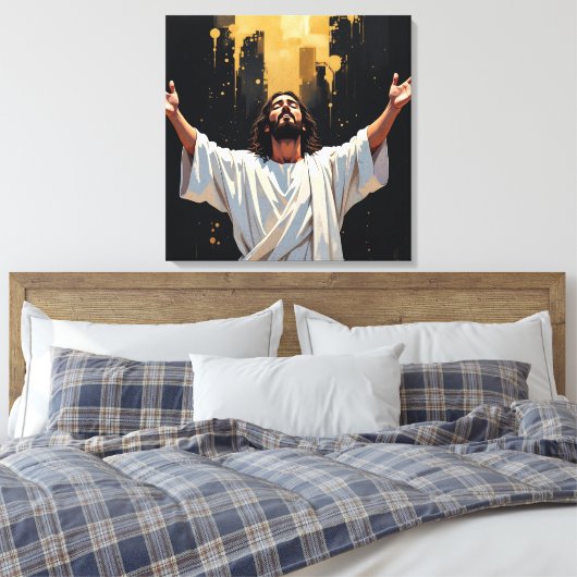 Jesus Christ Our Savior | Black and Gold Canvas Afdruk (Insitu (Slaapkamer))