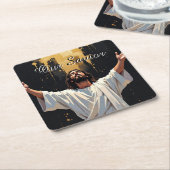 Jesus Christ Our Savior | Black and Gold Kartonnen Onderzetters (Schuin)