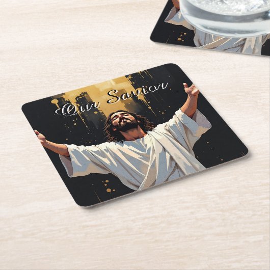 Jesus Christ Our Savior | Black and Gold Kartonnen Onderzetters (Schuin)