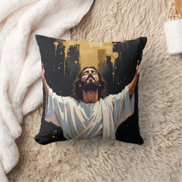 Jesus Christ Our Savior | Black and Gold Kussen
