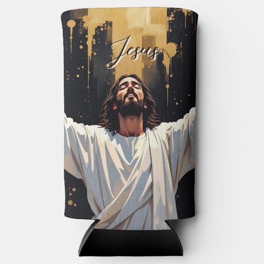 Jesus Christ Our Savior | Black and Gold Seltzer Blikjeskoeler (Voorkant)