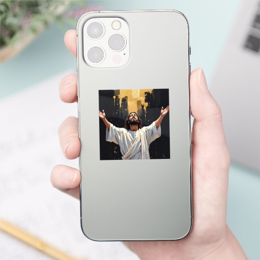 Jesus Christ Our Savior | Black and Gold Sticker (Telefoon)