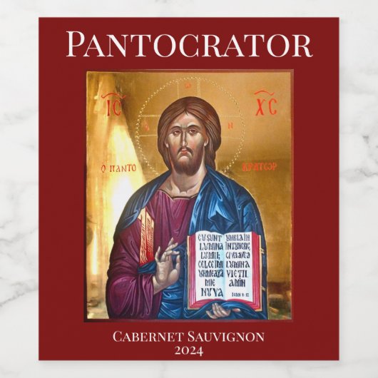Jesus Christ Pantocrator Icon Wijn Etiket (Enkel label)