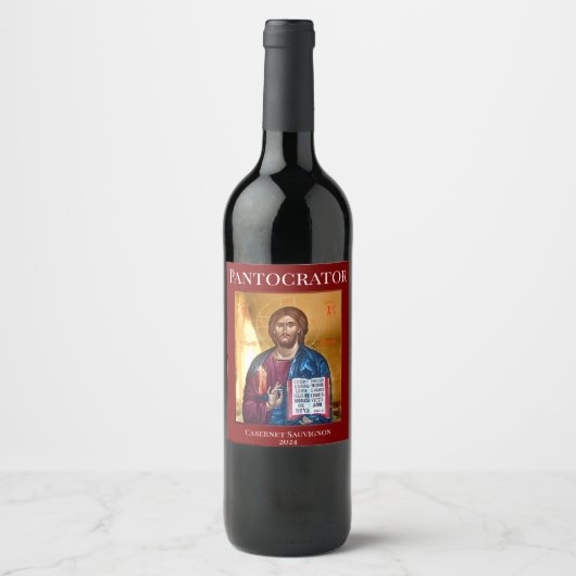 Jesus Christ Pantocrator Icon Wijn Etiket (Voorkant)