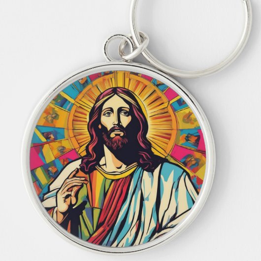 Jesus Christ Pop Art Keyring Sleutelhanger (Voorkant)