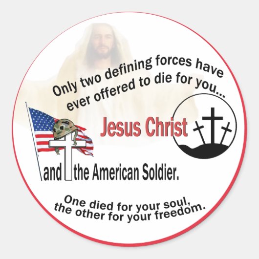 Jesus Christ & The American Soldier Ronde Stickers (Voorkant)
