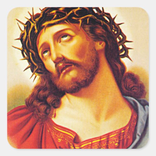 jesus christ thorn crown  art schilderij vierkante sticker (Voorkant)