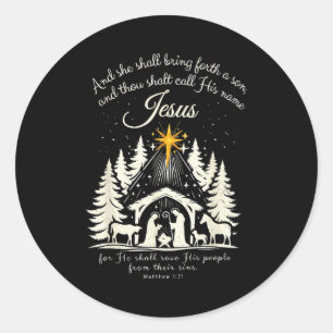 Jesus Christelijke Kerstmis Xmas Boom Familie Pyja Ronde Sticker