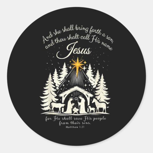 Jesus Christian Christmas Xmas Tree Family Pajamas Ronde Sticker (Voorkant)
