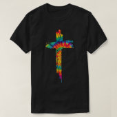 Jesus Christian Cross Tie Dye Rainbow Religious Bi T-shirt (Design voorkant)