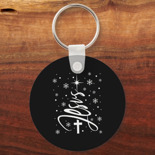 Jesus Christian Xmas Tree Snowflake Holiday Merry Sleutelhanger (Voorkant)