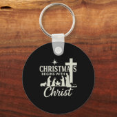 Jesus Christmas Begins With Christ Pjs Pajamas Tod Sleutelhanger (Voorkant)