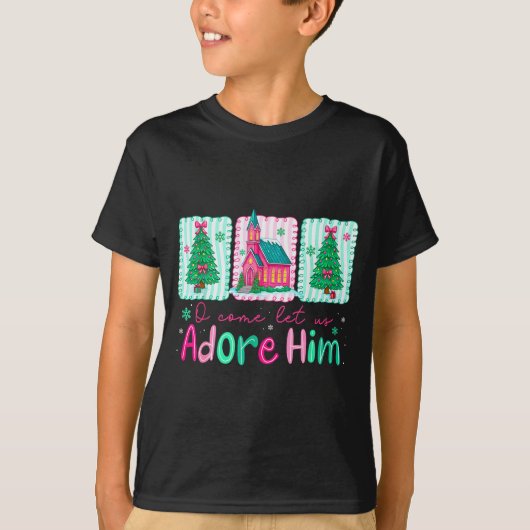 Jesus Christmas Xmas Tree Preppy Oh Come Let Us Ad T-shirt (Voorkant)
