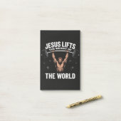 Jesus Christus Deadlifting Post-it® Notes (Op bureau)