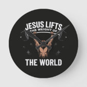 Jesus Christus Deadlifting Ronde Klok (Voorkant)