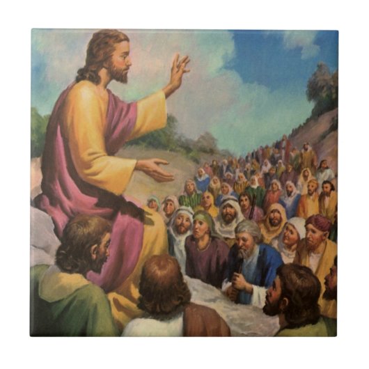 Jesus Christus Preek op de Berg, Oude Religie Tegeltje (Voorkant)