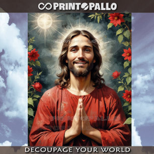 Jesus Christus scharlaken tuniek zegen en bid met Tissuepapier