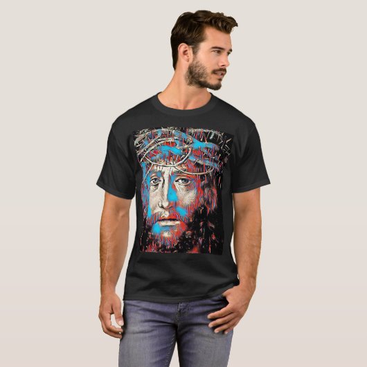 Jesus Christus Thorn Crown Abstracte Christelijke  T-shirt (Voorkant volledig)