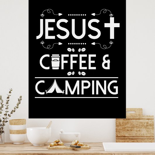 Jesus Coffee en Camping Poster (Keuken)