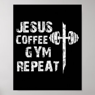 Jesus Coffee Gym Christelijke Workout Krachttraini Poster