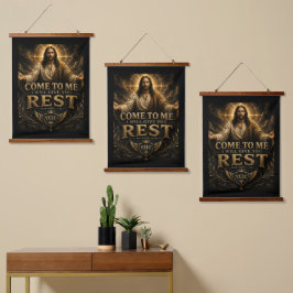 Jesus Come to Me Christian Gold Sacred Art Hangend Wandkleed