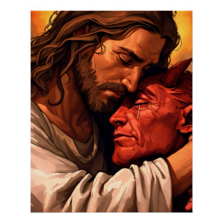 Jesus Comforting Lucifer  Perfect Poster