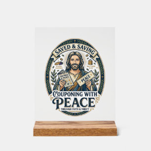 Jesus Coupon Thrift Frugal T-shirt op geloof gebas Acryl Bord