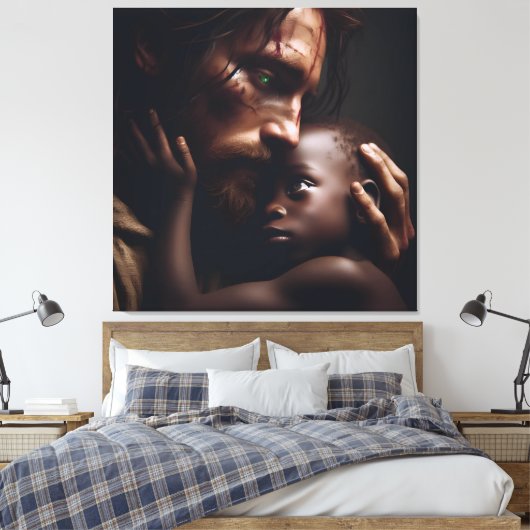 Jesus Cradling Child Canvas Afbeelding 3 (Insitu (Slaapkamer))