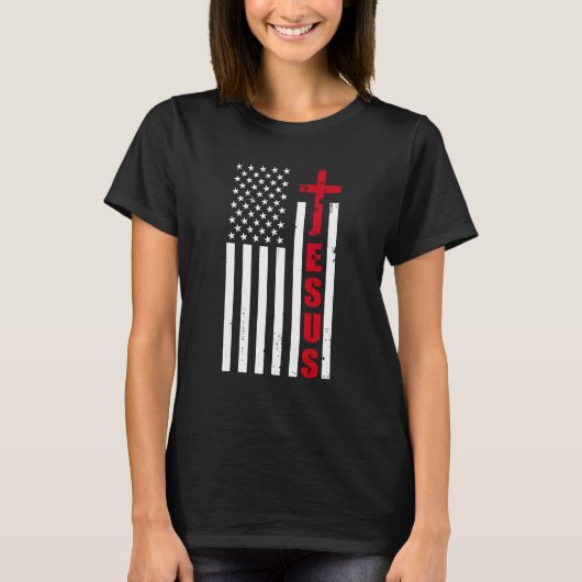 jesus cross american us flag christian easter day  t-shirt (Voorkant)